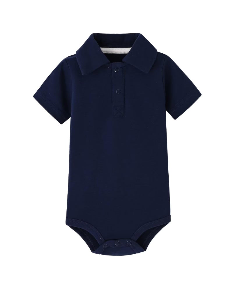 Teach Leanbh Baby Boys Pure Color Cotton Short Long Sleeve Polo Bodysuit 3-24 Months (Navy, 12 Months) - Image 1